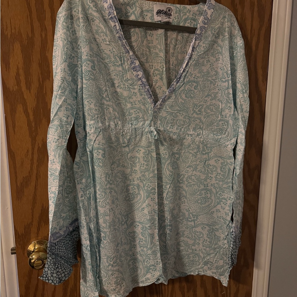 Hiho Light Blue Paisley Print Swim Coverup, Large